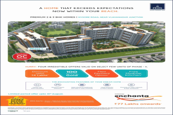 Avail the four irresistible offers for select few units at Pride Enchanta Phase 2 in Bangalore